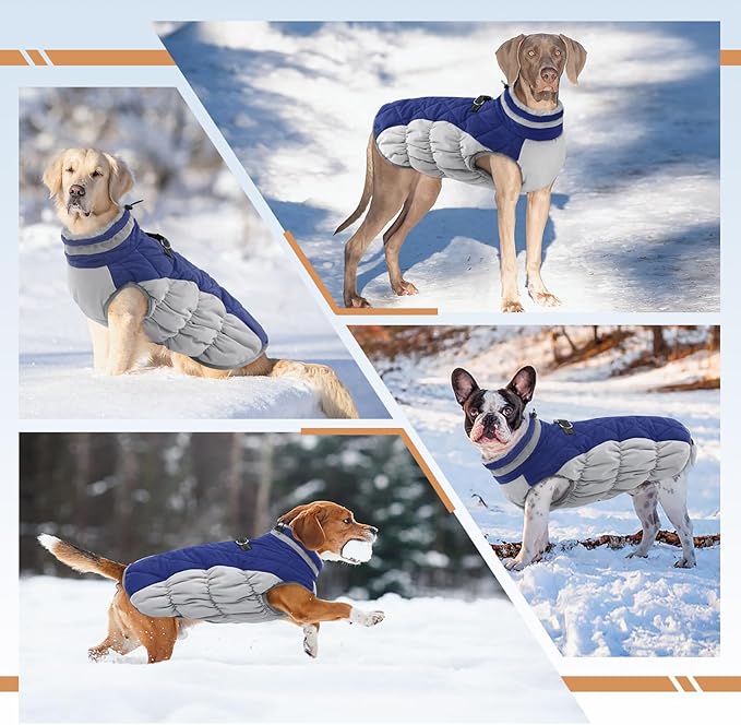 Dog Jackets for Large Dogs, Large Dog Winter Coat, Pet Cold Weather Coats, XXXL Pet Jacket with D-Ring, Waterproof Coat with Back Zipper, Snowsuit Labrador German Shepherd Doberman,Blue,XXXL