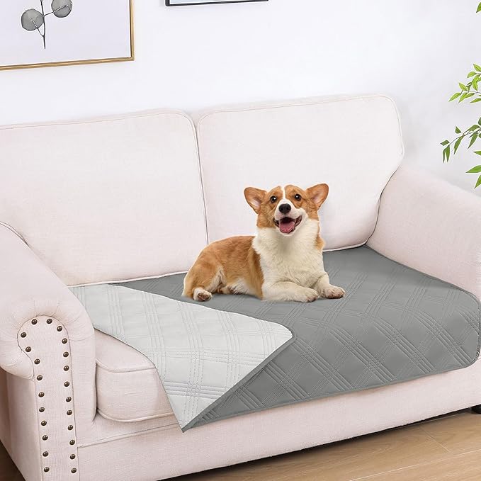 hyha Waterproof Dog Blanket, Reversible Pet Bed Blanket, Soft Sofa Couch Cover for Dogs Washable, Waterproof Pet Couch Covers for Sofa Puppy Cats Furniture Protector(30"x53", Grey/Light Grey)