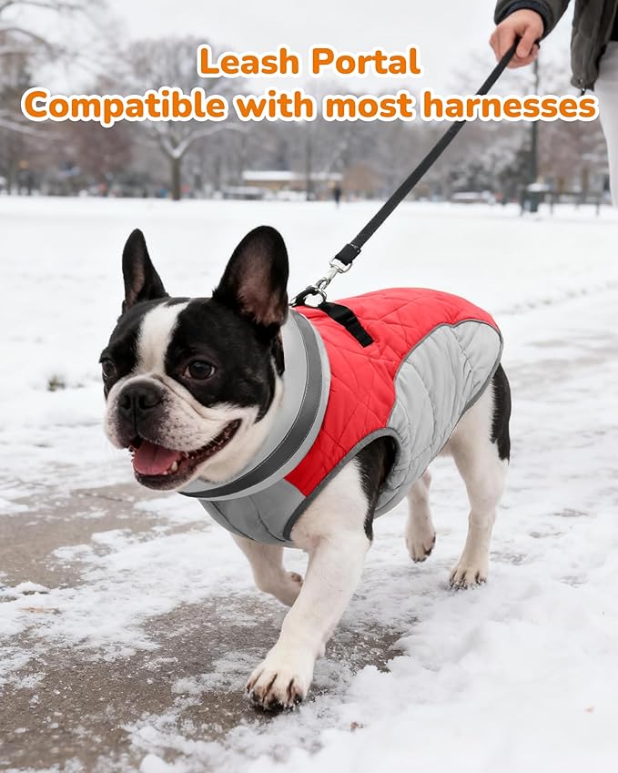 Dog Coat for Large Dogs, Adjustable Dog Jackets for Cold Weather, Reflective Winter Coat with Built-in Harness, Snowsuit Fits Dogs 22-47 lbs and Up, Size L Red