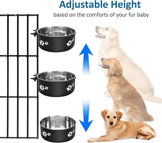 Kennel Water Bowls No Spill, 2pack Stainless Steel Dog Food & Water Bowls for Kennel Cage Crate, Hanging Pet Bowls for Small and Large Dogs, Cats...(7.1 * 2.8”& 6.3 * 2.6”)