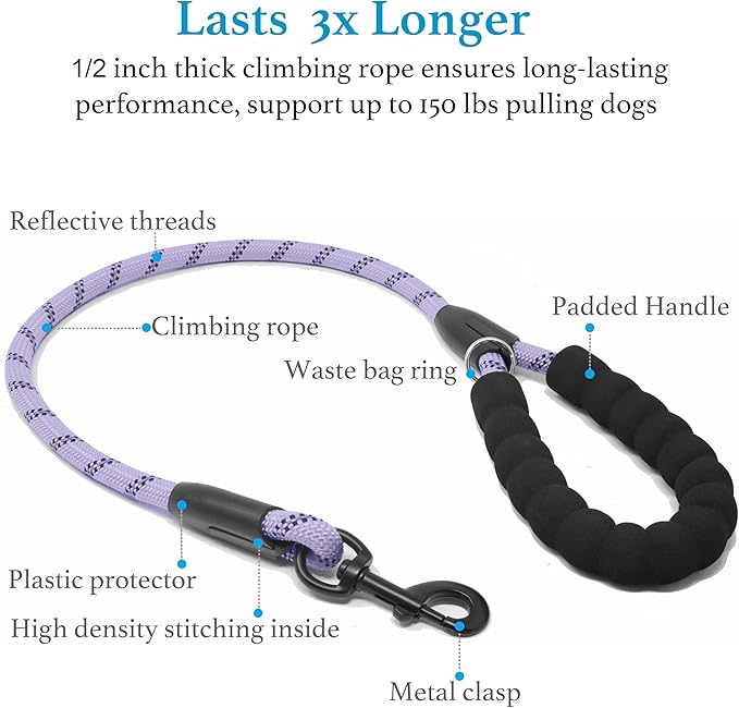 iYoShop Dual Dog Leash - 360° Swivel, No Tangle Walking Leash with Shock Absorbing Bungee for Two Dogs (Medium, 8-35 lbs, Lavender)