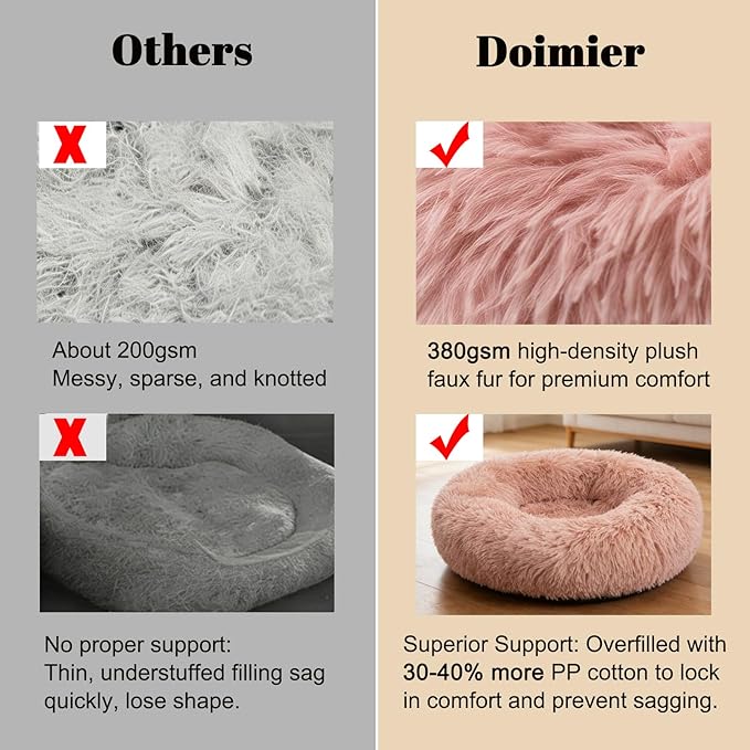 Calming Donut Dog Beds for Small Dogs Kitten - Washable Removable Cover Non-Slip Bottom, Round Pet Bed Puppy Bed Warming Fluffy Faux Fur Anti-Anxiety, Fits up to 15 lbs (Blush, 20")