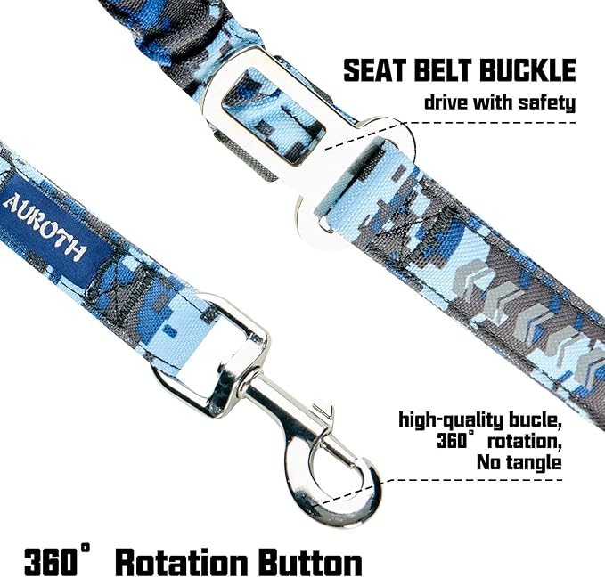 AUROTH Heavy Duty Dog Leash - Bungee, No Pull for Shock Absorption, Blue Camo, 6FT, 2 Padded Handles