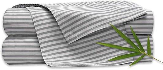 Pure Bamboo Twin Sheets, Genuine 100% Organic Viscose Derived from Bamboo Bed Sheet Set, Luxuriously Soft & Cooling, Double Stitching, 2 Year Quality Promise (Twin, Stripes)