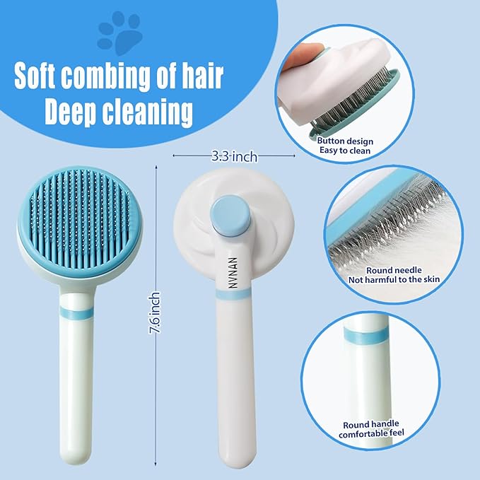 5 Piece Dog Grooming Brush Set with Grooming Gloves, Deshedding Comb & Massage Bath Brush | Dog Shampoo Brush - Multifunctional Pet Hair Removal Tools for Shedding, Bathing, Brushing (Blue)
