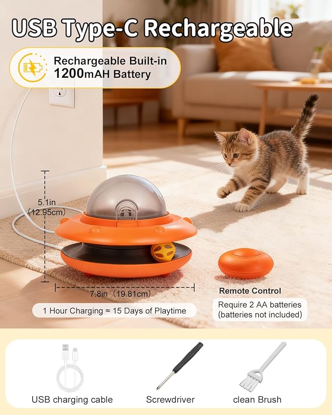 Taglory Interactive Cat Toy, Automatic Puzzle Toy for Indoor Cats Treat Dispenser with Remote Control, Rechargeable Cat Dry Food Slow Feeder
