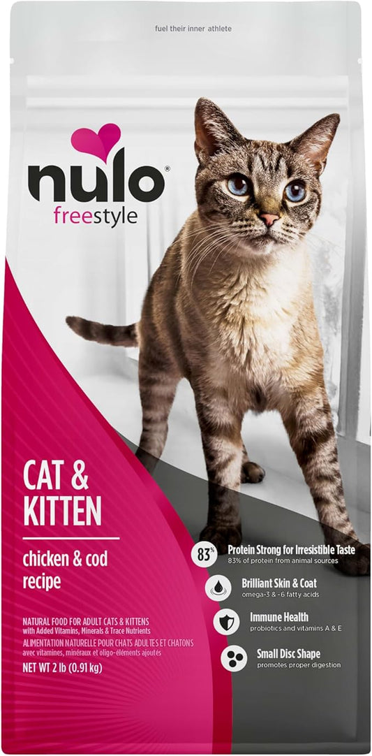 Nulo Freestyle High Protein Cat & Kitten Food, Chicken & Cod Recipe - Natural Grain-Free Dry Cat Food with Omega Fatty Acids & Probiotics, 2 lb Bag