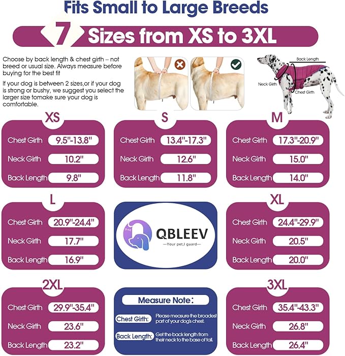 QBLEEV Reversible Dog Coat for Medium Dogs, Waterproof Windproof Winter Jacket Keeps Dogs Warm in Snow, Adjustable Hook & Loop Lightweight Dog Puffer Vest, Purple, L – Fits French Bulldog