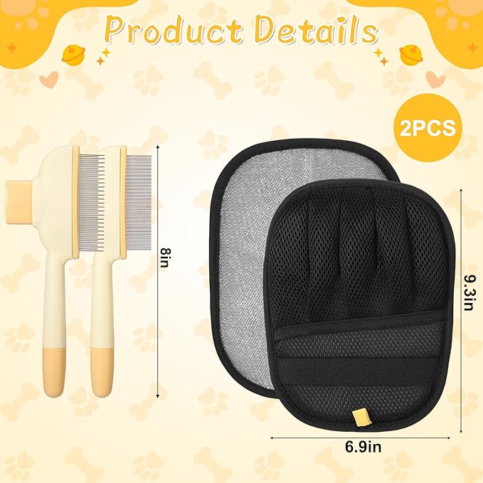 4PCS Pet Hair Removal Glove Set- Reusable Pet Hair Removal Tool for Cats & Dogs, Electrostatic Gloves Pet Hair Remover for Couch, Carpet, Furniture, Car, Bedding, Easy Cleaning & Grooming Tool