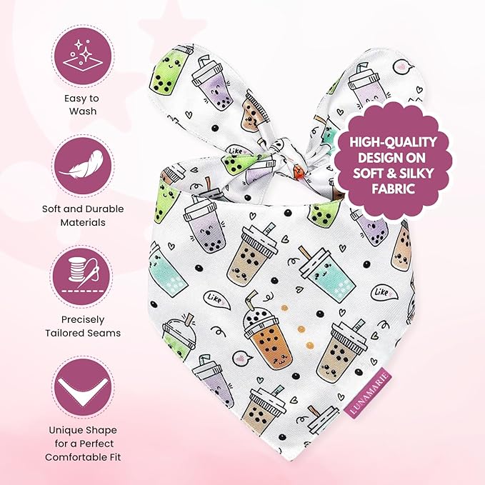 LunaMarie - Luxury Pet Birthday Bandanas -Premium & Silky Poly Fabric | 100% Handmade | Custom Shape Dual Layered (Boba, Large)