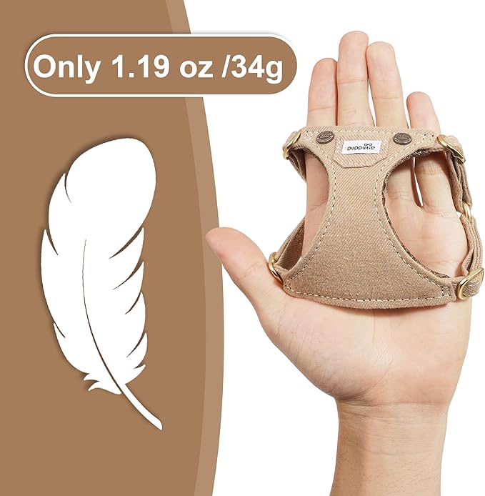 Puppytie No Pull xs Dog Harness with Multifunction Dog Leash,Soft Adjustable No Choke Escape Proof Pet Harness Vest,Denim Mocha Brown,XXS