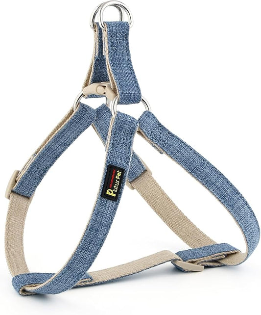 Plutus Pet Cotton Hemp Step in Dog Harness, Sustainable, Lightweight and Escape-Proof, Quick Fit Dog Harness for Puppy Small Medium and Large Dogs, Haze Blue, XS