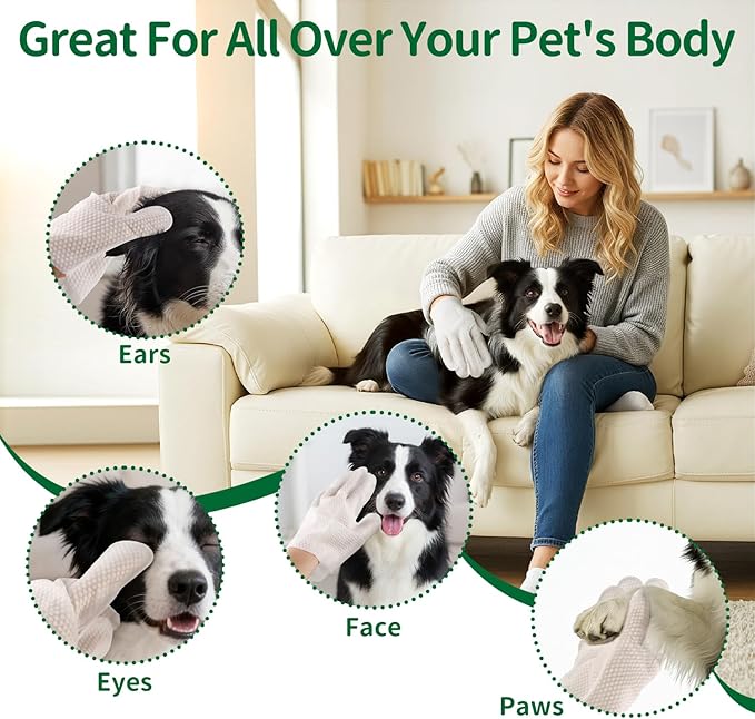 Pet Grooming Glove Wipes for Dogs & Cats, Hypoallergenic Deodorizing Cleansing Wipes with Coconut Oil & Botanical Extracts, 90 g Extra-Thick Gentle Wipes for Daily & Outdoor Care (20 Pcs)