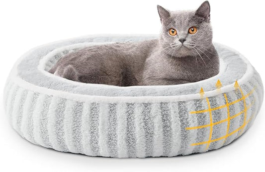 Small Dog Beds for Small Dogs, Washable Cat Beds for Indoor Cats with Anti-Slip Bottom, Supportive Soft Calming Sleeping Pet Bed for Puppy and Kitten, 21 inches, White