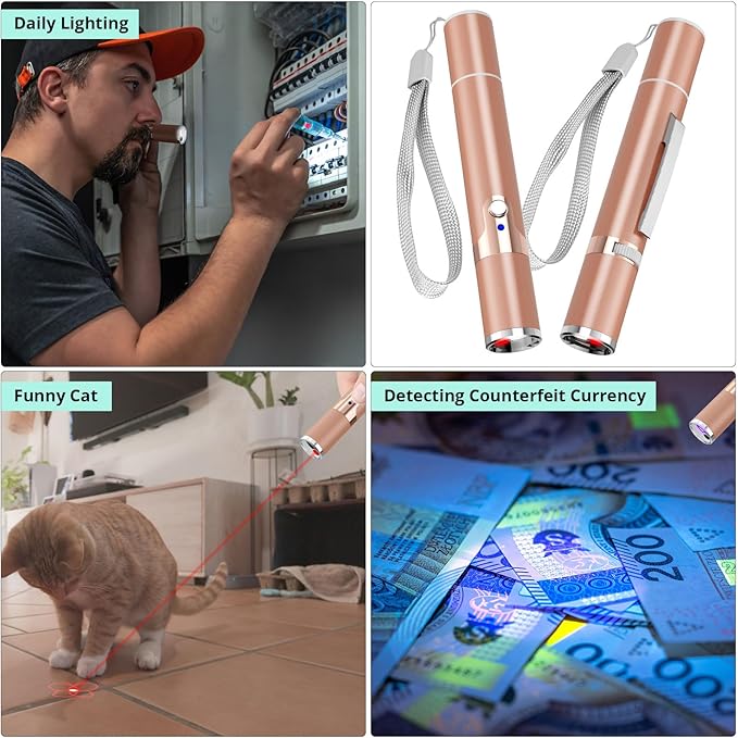 TBTeek Cat Toys, with Metal Case, 2 Pieces, Rechargeable, 7 Adjustable Patterns, Interactive Kitten Pet Dog Red Dot Chase Light Toy for Cats Fun Playing Exercise(Rose Gold)