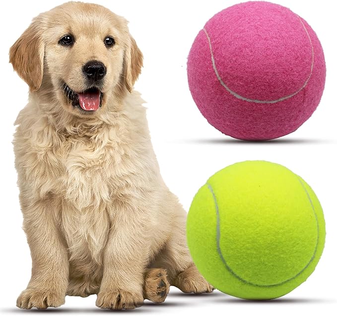 Magicorange Tennis Ball Dog Toys，2 Pack 4 inch Oversize Giant Tennis Balls Dog Tennis Ball Large Pet Chew Toy for Outdoor/Indoor Sports (Multicolor, 2 Pack)
