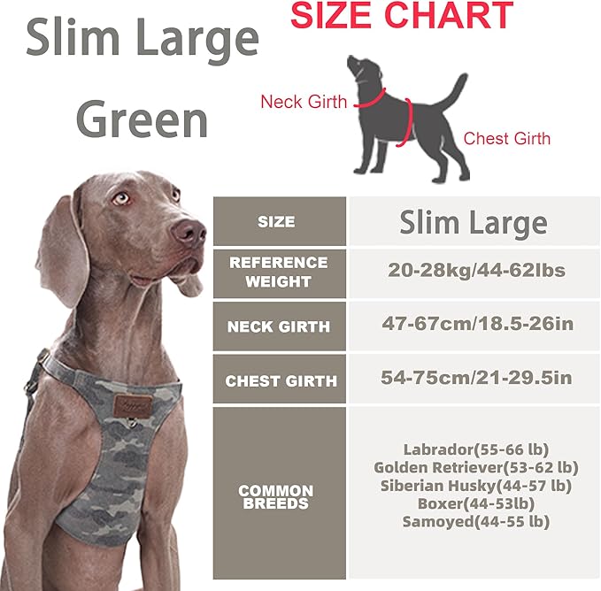 Dog Harness, No Pull Dogs Harness and Multi-Function Leash Set for Medium Dogs Easy Walk Everyday Adjustable Soft Dog Vest Harness Fashionable Dog Accessories Camouflage Green-Slim Large
