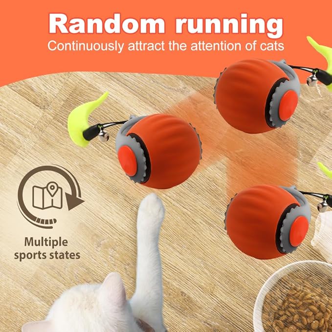 Speedy Tail 3.0 Cat Toy, 2026 New Speedy Tail Interactive Cat Toys for Indoor, Smart Automatic Moving Tail, Cat Toys Ball with Tail Two Speed Adjustment (Orange+Blue)