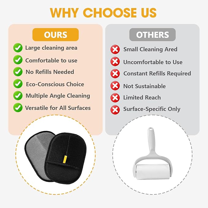 2 Pcs Black Double Sided Pet Hair Removal Gloves, Electrostatic Magic Brush Pet Hair Remover and Grooming Tool with Shell Comb for Dogs & Cats, Sofa, Bed, Car and Furniture