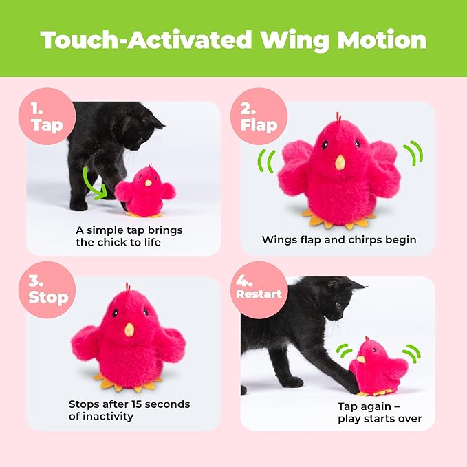Catify by Best Pet Supplies Interactive Cat Toys – Plush, Motion-Activated & Squeaking Toys with Premium North American Catnip for Indoor Cats & Kittens - Flapping Chick, Fuchsia