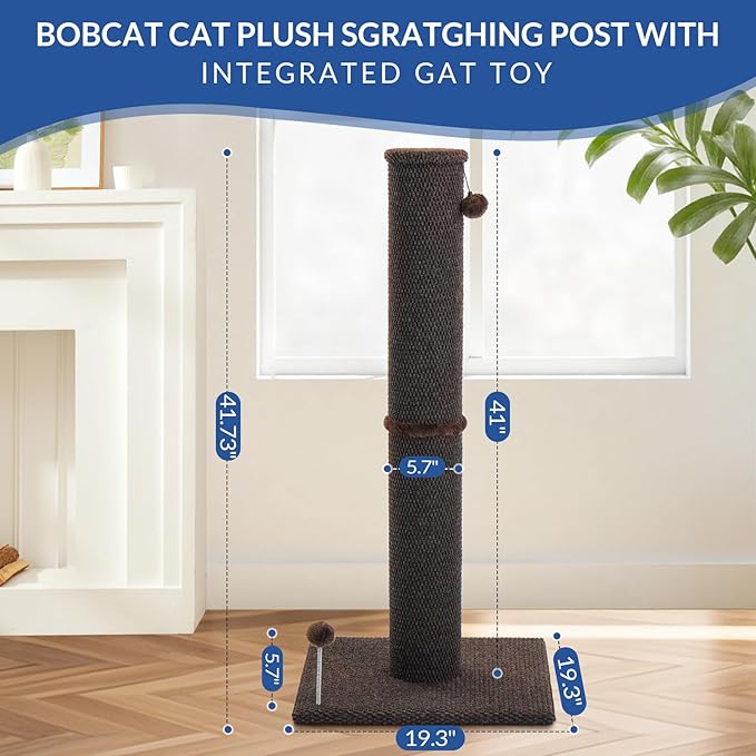 Cat Craft Cat Scratching Post Large Reticulate Carpet Scratching Post for Indoor Cats, Tall Cat Scratch Post, Carpet Cat Scratcher with Replaceable Toys, Sturdy Base, Large, Brown