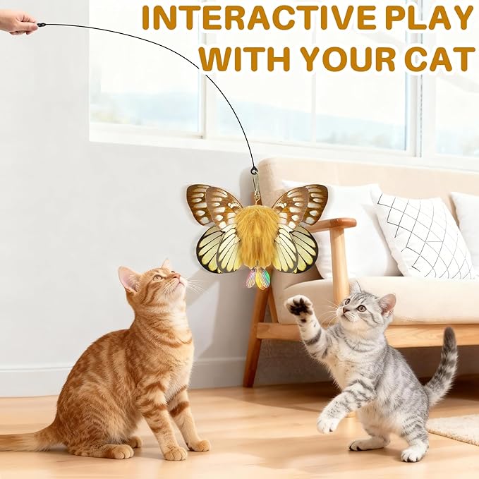 Walfront Interactive Cat Toy – Butterfly Teaser Wand with Pink Flower Suction Cup, Self-Play Toy for Kittens & Adult Indoor Cats, Durable Elastic Stick for Exercise & Boredom Relief