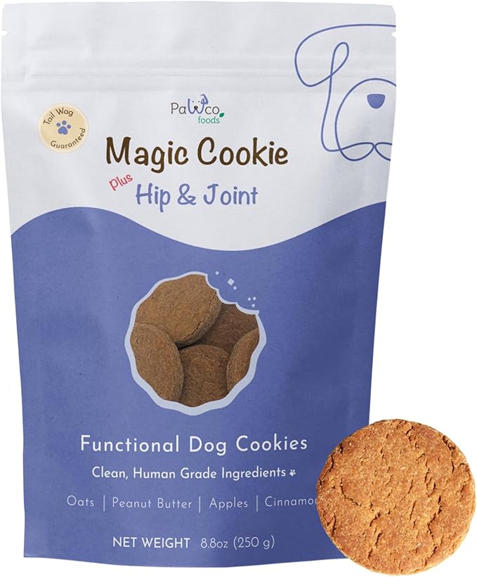 Pawco Dog Treats, Hip & Joint – Supports Mobility in Senior & Active Dogs – Crunchy Dog Cookies with Omega-3 & DHA, Peanut Butter & Apple – Functional & Healthy Rewards for Dogs – Magic Cookie – 8.8oz
