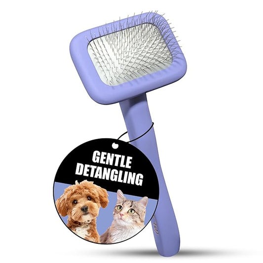 Tauro Pro Line Slicker Brush for Dogs Grooming - Goldendoodle, Poodle & Pomeranian Small Dogs or Cat - Pet Brush for Shedding, Mats or Tangles - Flexible Cushion & Non-Slip Grip (Size S - Purple)