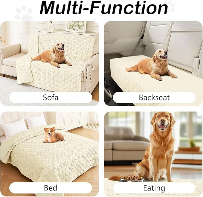 hyha Waterproof Dog Bed Blanket, Soft Pet Blankets, Waterproof Couch Cover for Dogs, Reversible Sofa Covers Washable for Furniture (40x80 Inch, Beige/Beige)