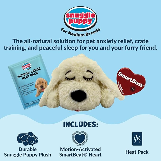 Original Snuggle Puppy Heartbeat Puppy Toy - Heartbeat Puppy for Dogs - Pet Anxiety Relief and Calming Aid - Comfort Dog Toy - Behavioral Training and Sleep Aid Cuddle buddy - Crate Training Essential