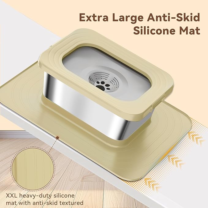 10L No Spill Dog Water Bowl, 2.6 Gal Stainless Steel No Splash Large Dog Water Bowl with Non-Slip Silicone Mat, Spill Proof Slow Drinking Pet Bowls for Messy Drinkers Indoor/Outdoor Use Beige