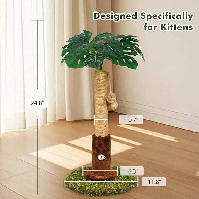 Cat Scratching Post for Indoor Cats and Kitten - 35.43" Tall Cat Scratching Post with Sisal Rope,Palm Tree Cat Scratch Post with Hanging Ball (26.4-Brown, 26.4in)