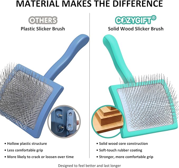 Large Dog Slicker Brush for Shedding & Curly Coat, Long Hair Dogs & Cats, Doodles, Poodles & Goldendoodles, Long Pin Grooming Brush with Wooden Handle, 3 Pcs Comb Set for Mats Tangles. Green