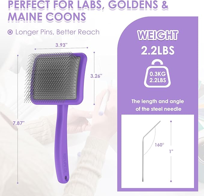Large Slicker Brush for Dogs – 3pc Grooming Kit with Undercoat Rake & Comb, Deshedding Pin Brush for Mats & Shedding on Long-Haired & Double-Coated Dogs, Cats, Poodles & Goldendoodle, Purple