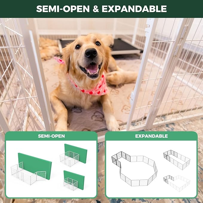FXW Homeplus Unleashed Indoor Dog Playpen - Stress-Free and Safe Play, Heavy Duty 32 Inch 8 Panels Dog Pen for Small and Medium Dogs, White│Patented