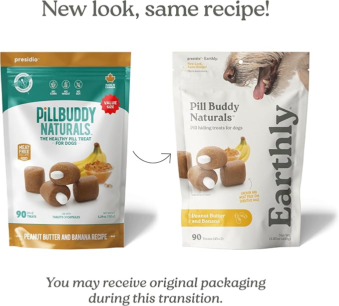 Earthly Pill Buddy Naturals - PB & Banana Recipe Pill Hiding Treats for Dogs - Make A Perfect Pill Concealing Pocket Or Pouch for Any Size Medication - 90 Servings