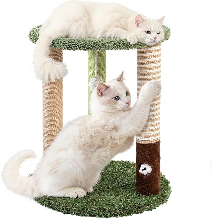 Cat Tree Tower with 3 Scratcher Posts 22inch Tall Cat Tree Sisal Scratching Posts with Fun Cat Toys for Kitty and Adult Cats Small Cat Tower and Perch Bed for Indoor Cats (Green)