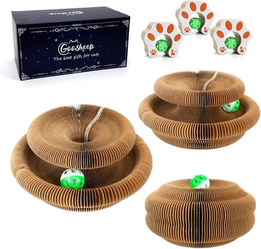 Accordion Magic Organ Cat Scratcher Toys for Indoor Cats - Cardboard Cat Scratching Board Ball Scratcher Pad 3 Pack