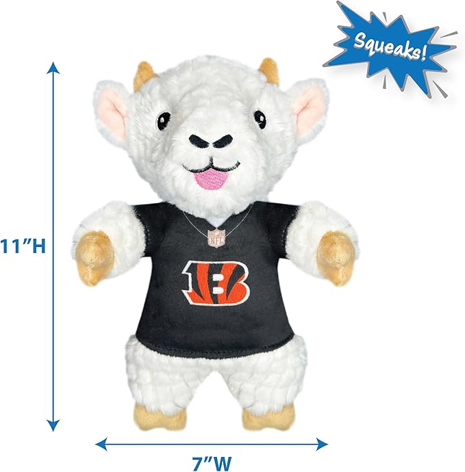 Pets First NFL Cincinnati Bengals Goat Plush Toy for Dogs and Cats with Squeaker, Wearing a Team Jersey! Fun & Sporty Goat Shaped Dog Chew Toy, Interactive Pet Toy