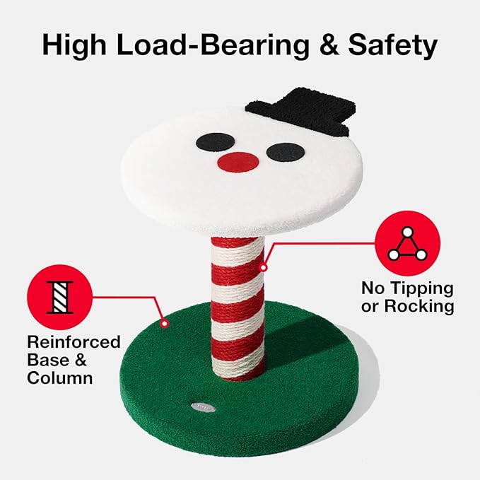 VETRESKA 18.1" Snowman Cat Scratching Post, Two-Layer Soft Plush Platforms, Space-Saving Kitten Christmas Cat Scratcher & Rest Furniture, Holiday Decoration