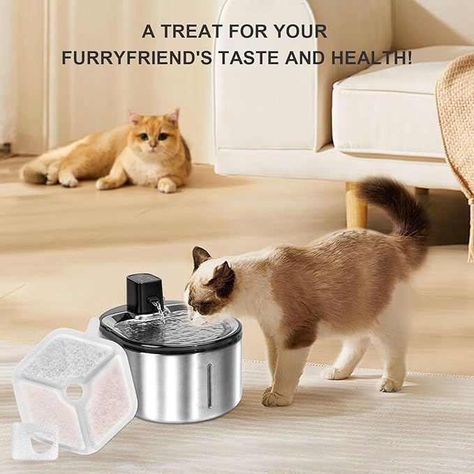 18 Filters + 18 Sponges Cat Water Fountain Filters, Triple Action, 4.5L Capacity, Compatible with 152oz Wireless Stainless Steel Cat Water Fountain