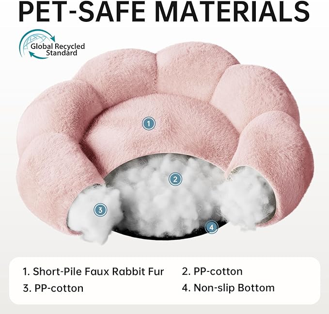 OhGeni 20 inches Calming Donut Dog & Cat Bed for Small Pets, Warming Comfort Fluffy Short Pile Fur, Durable Machine Washable Round Bed, Cute Round Bed for Puppy and Kitten, Pink