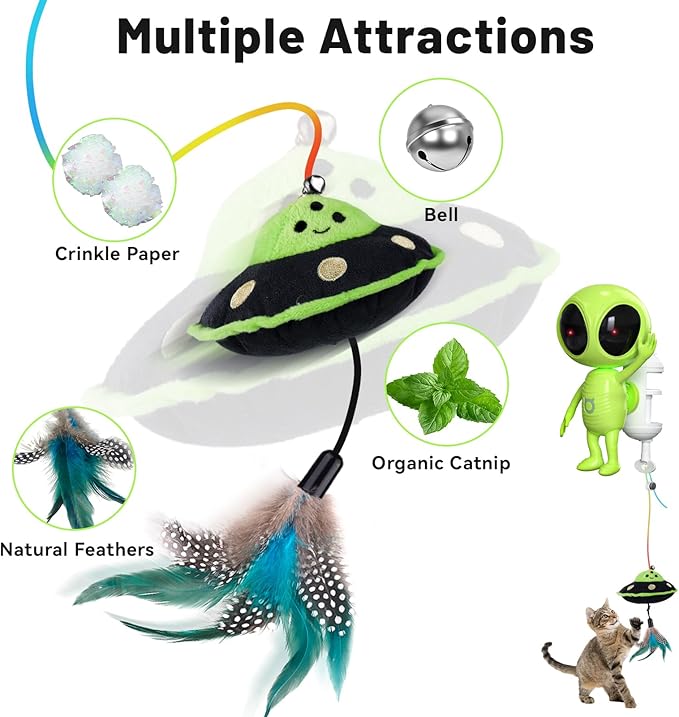 ORSDA Laser Cat Toys for Indoor Cats, 2 in 1 Interactive Automatic Dual Laser & Catnip UFO Dangler for Kitten Toys, Truly Random Trajectory Radar Motion-Activated, Rechargeable 4 Modes, Clamp Design