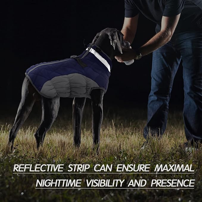 FUAMEY Dog Coat for Large Dogs,Waterproof Dog Winter Jacket with Harness Built in Puppy Cold Weather Coats Reflective Pet Vest with Zipper Warm Fleece Dogs Snowsuit Windproof Blue XXXL