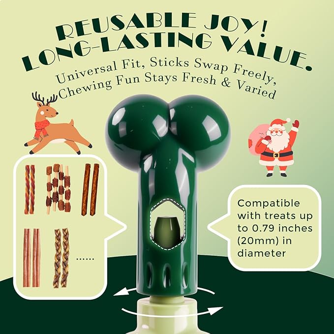 Apasiri Bully Stick Holder for Aggressive Chewers: Indestructible Dog Toy Prevents Choking No More Swallowed Ends, Bacon Flavored Nylon Tough Chew Toy to Keep Them Busy Medium/Large Dogs, Green