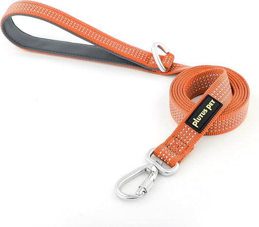 Plutus Pet Heavy Duty Dog Leash with Lockable Aluminum Carabiner, 4/6 Feet Long, Double-Sided Reflective Nylon, Padded Handle, for Puppy, Small, Medium and Large Dogs (Orange, 4/5" x 6')