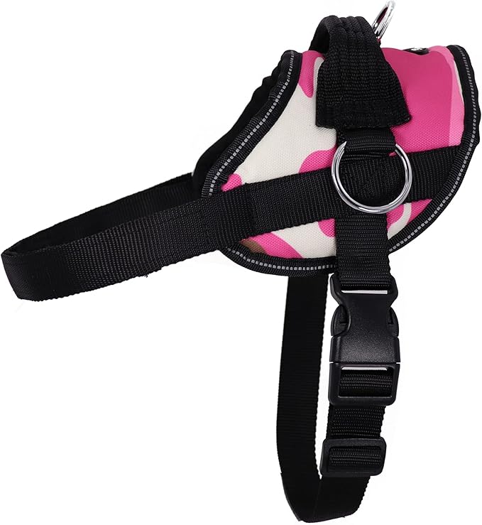 Bark Appeal Pink Camo No-Pull Dog Harness for XS to Small Sized Pets – Adjustable, Reflective Vest with 3 Leash Clips for Added Control, Easy Walks & Training – Small
