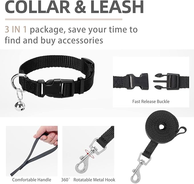 PUPTECK Adjustable Dog Harness Collar and Leash Set Step in No Pull Pet Harness for Small Medium Dogs Puppy and Cats Outdoor Walking Running, Soft Mesh Reflective Vest Harnesses, Solid Black XXS