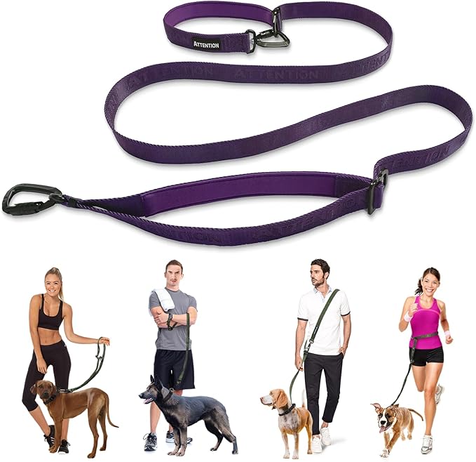 Heavy-Duty Tactical Dog Leash for Medium & Large Dogs, 6-in-1 Hands-Free Leash for Training, 4-7.5FT Waist Leash for Dog Walking (Midnight Purple)