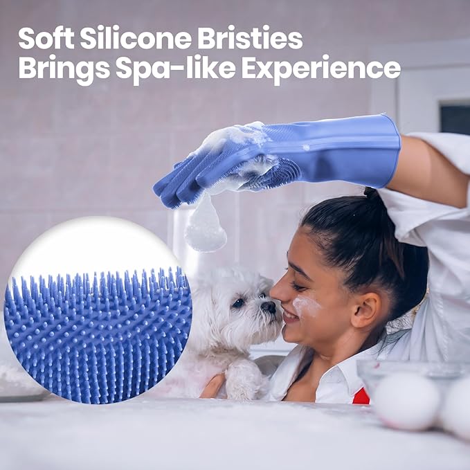 DELOMO Dog Washing Gloves Large Size: 1 Pair Soft and Gentle Silicone Pet Grooming Gloves - Bathing Scrubber Brush Mitt Grooming Shedding Fur Removal Massage for Dogs/Cats/Horse